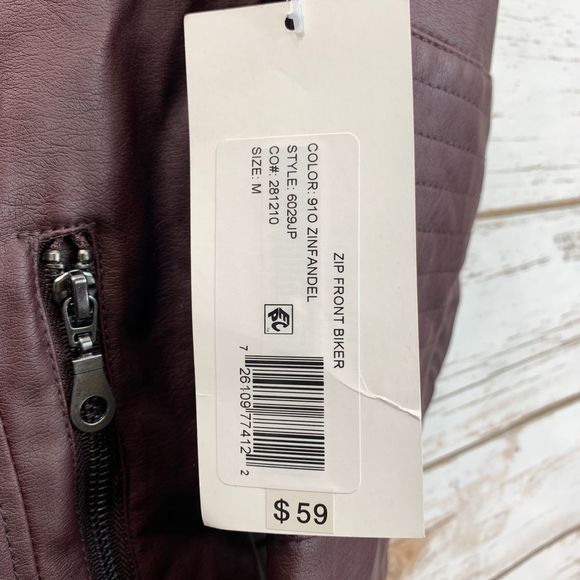 Maralyn & Me, Maroon, Faux Leather Jacket, Medium - Picture 4 of 5